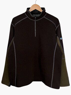 KUHL Revel 1/4 Zip Kashmira Performance Fleece - Brown/Moss Green - Size XL